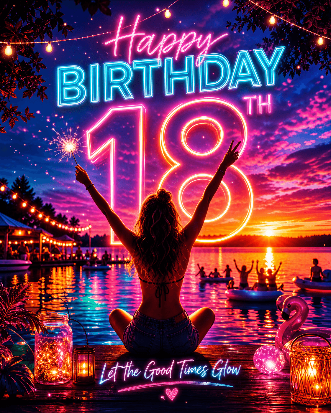 Neon eighteenth birthday party flyer