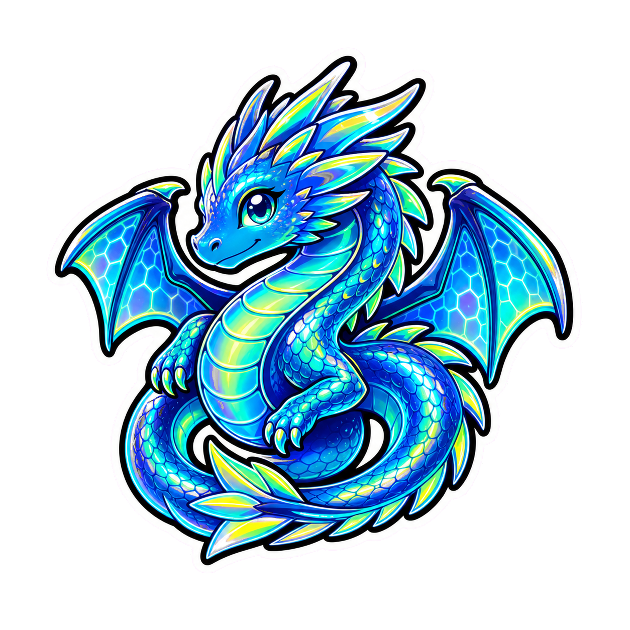 Neon-Drachen-Sticker mit kräftiger Kontur