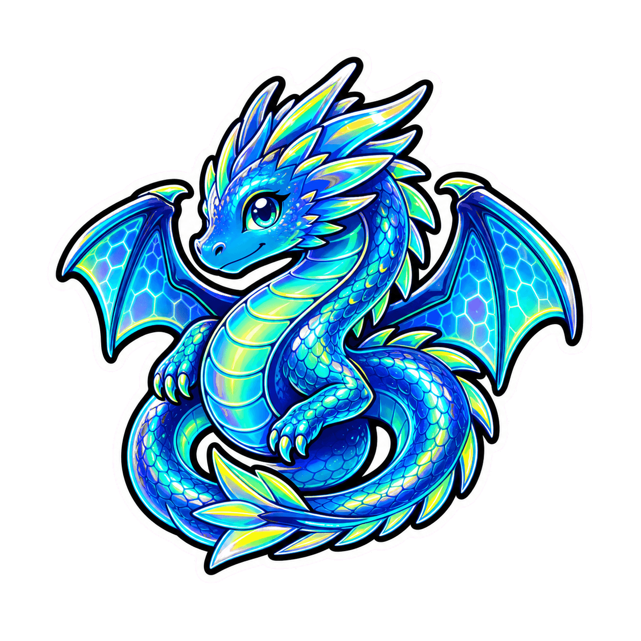 Neon dragon sticker with a bold outline