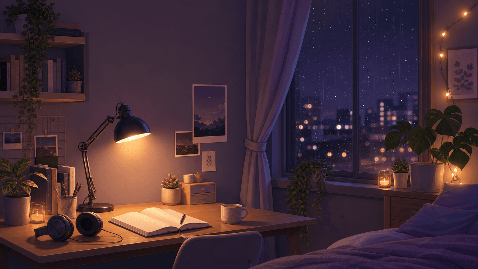 Lofi bedroom desktop wallpaper refined with AI