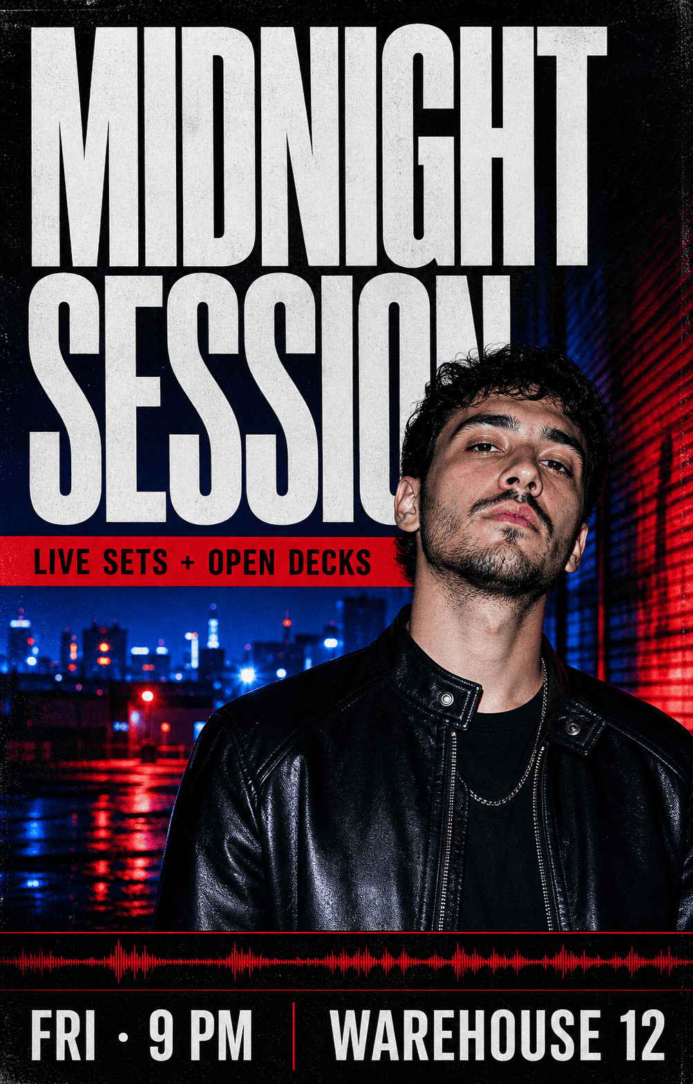 Midnight DJ session party flyer