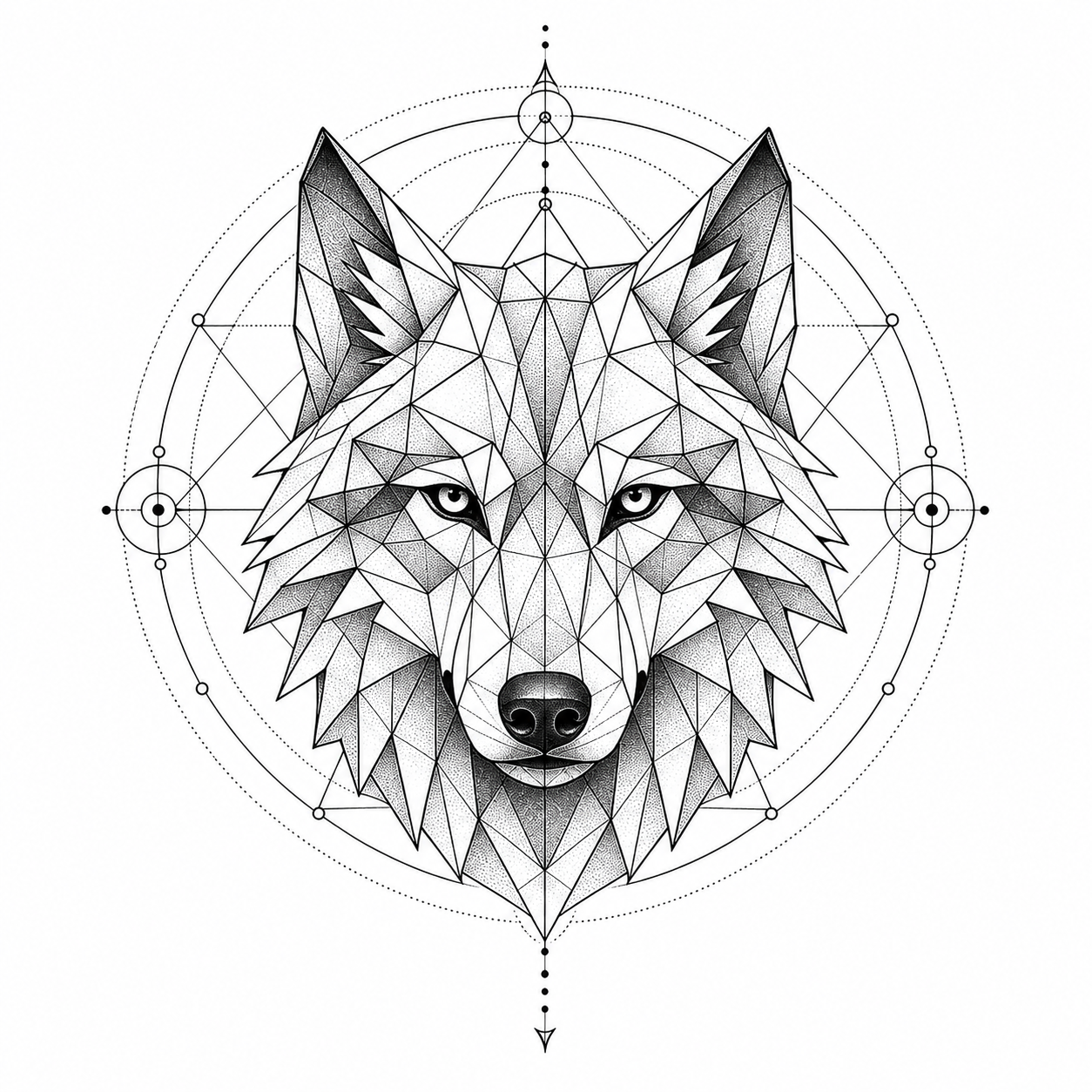 Idea de ubicación en el hombro para un tatuaje geométrico de un lobo