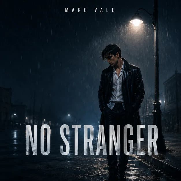 Moody portrait transformed into square album cover art with artist and single title typography