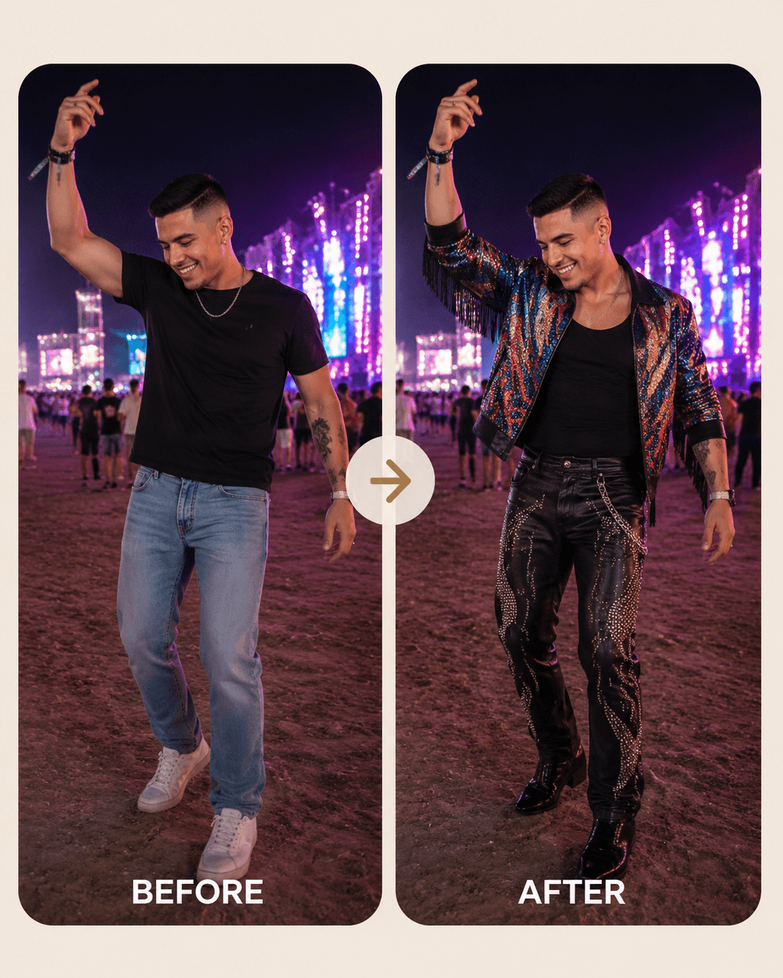 AI clothes swap result with a new festival outfit