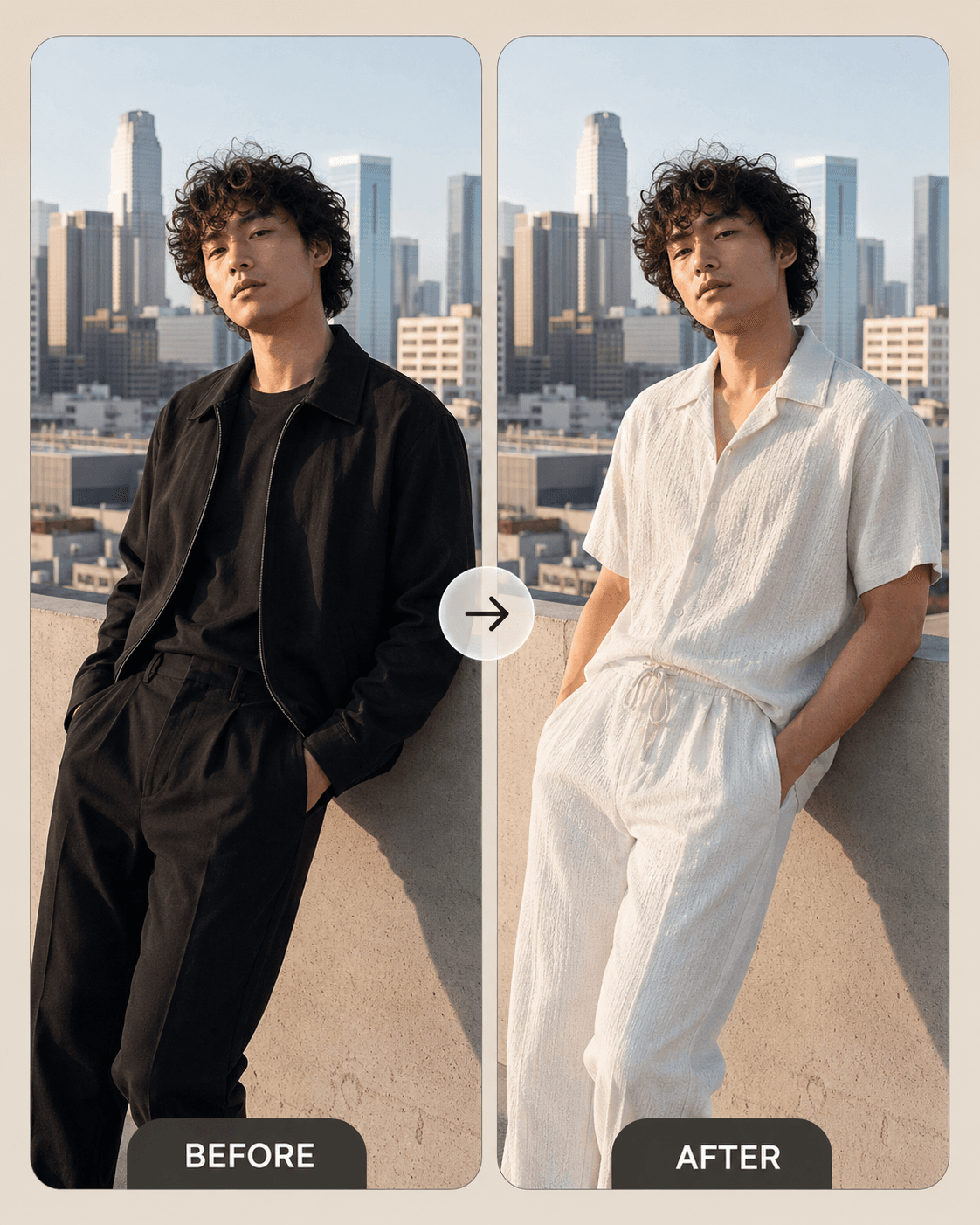 AI clothing changer studio before and after example