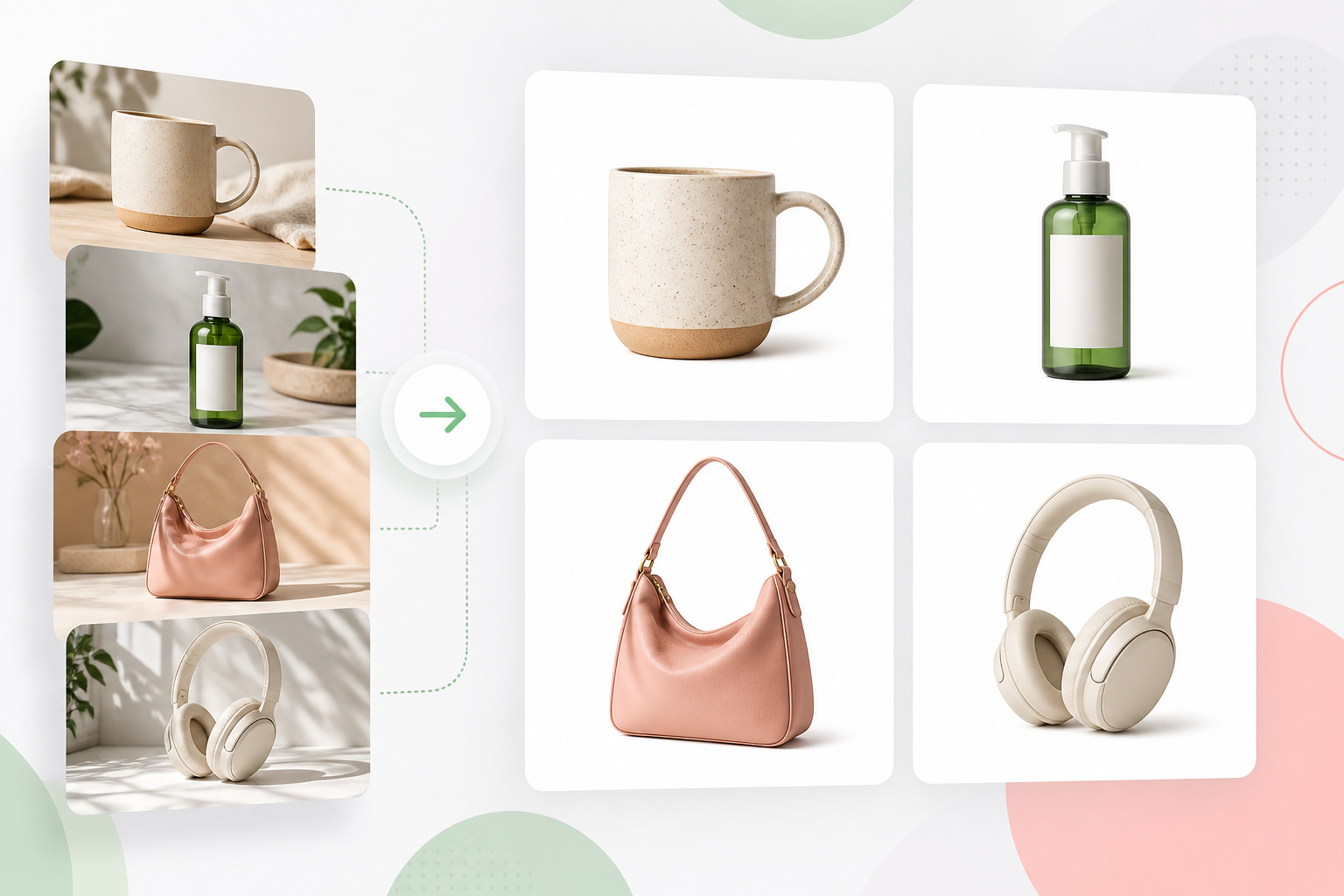 Multiple product photos converted into a consistent catalog-style grid