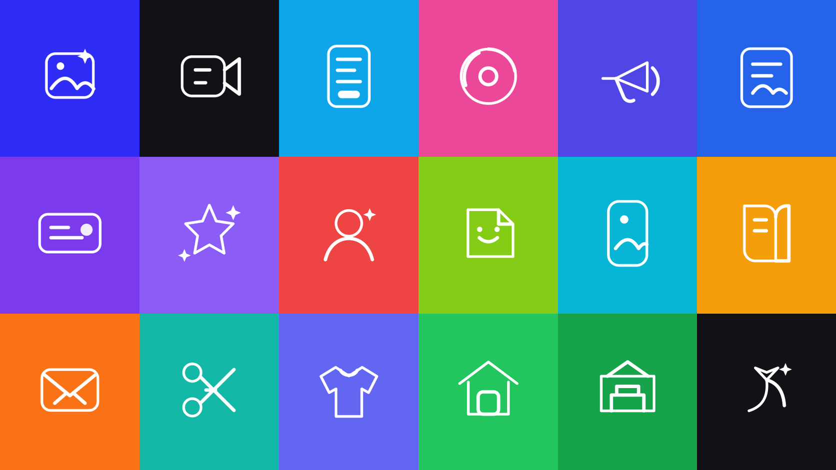 A full-width grid of Vismuse tool icons for images, videos, marketing designs, and photo edits