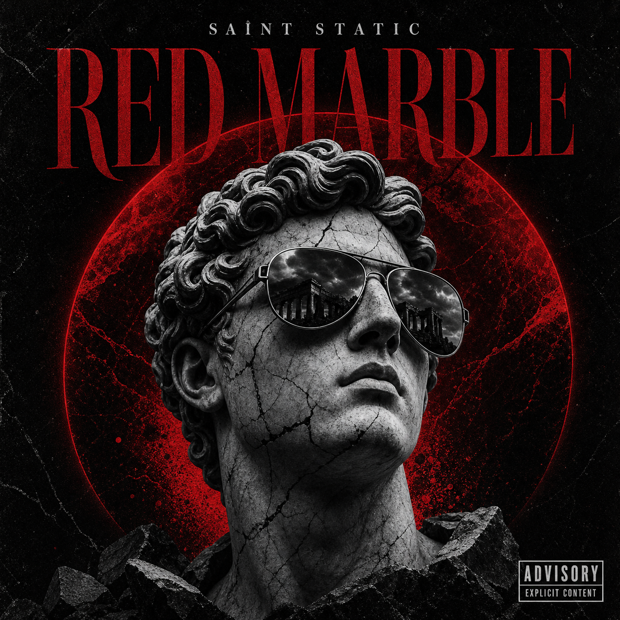 Album cover with label and typography example